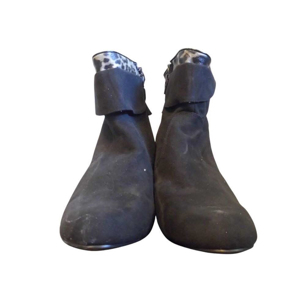 Avon Black Faux Suede and leopard print‎ ankle cuff booties